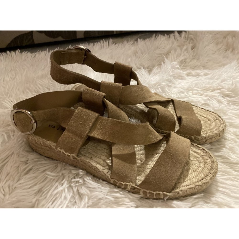 Via Spiga Womens Gia Tan Suede Espadrille Sandals US 6 M Buckle Closure Spain